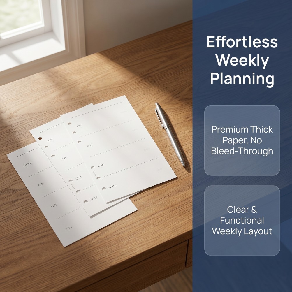 50 Sheets Weekly Planner Refills for A6 Binder, 6 Ring Planner Refills, Undated