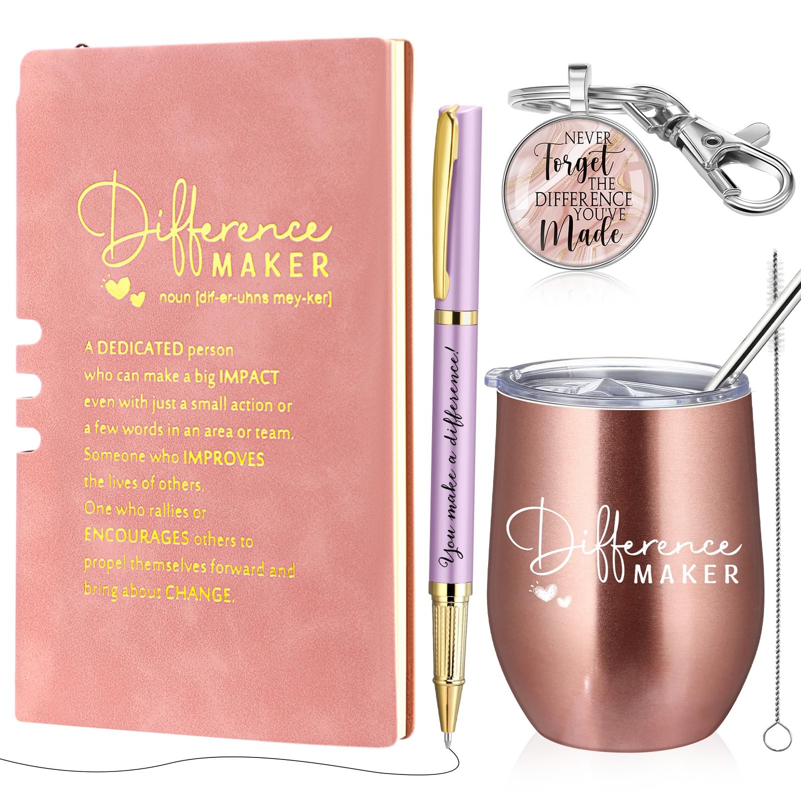 Reallnaive 4 Pcs Difference Maker Gift Inspirational Journal Ballpoint Pink