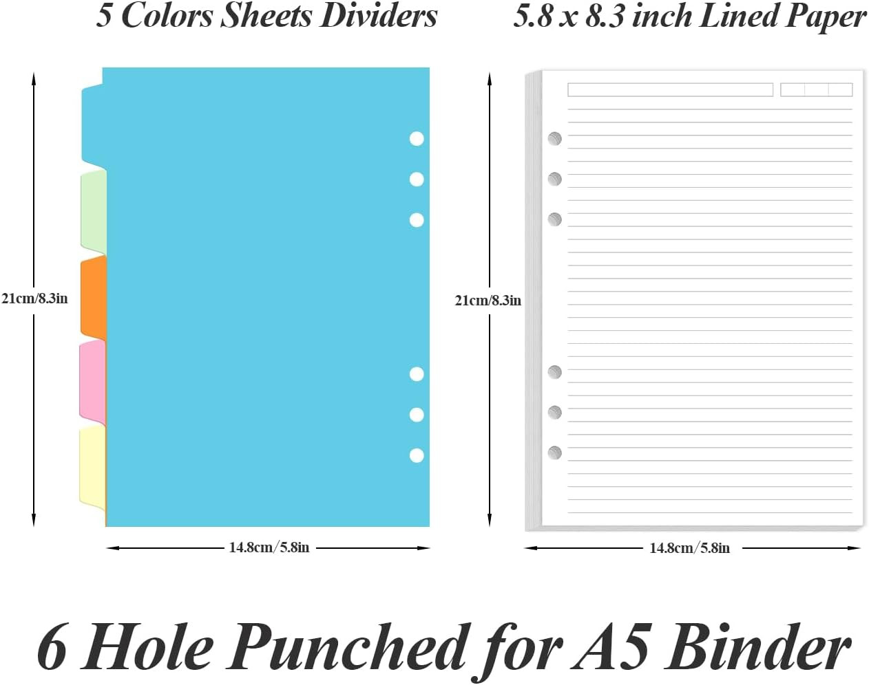 A5 Refill Paper – 6 Hole Planner Inserts for A5 Binder, 200 Pages 6 Ring Loos…