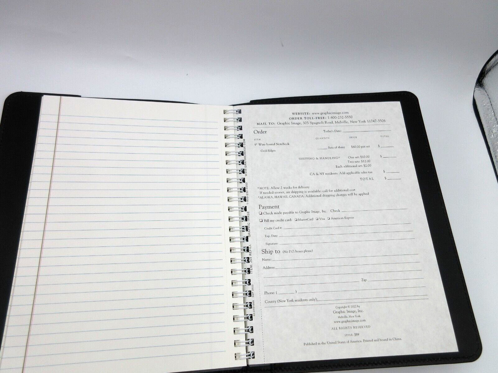 Jos. A. Bank Notebook 9″ Leather Cover Refillable Spiral 144 Lined Pages Black