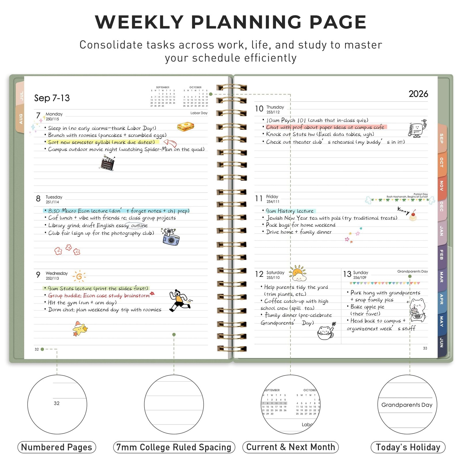 RETTACY Academic Planner 2026-2027, Weekly and 8.5″ x 11″, Light Green