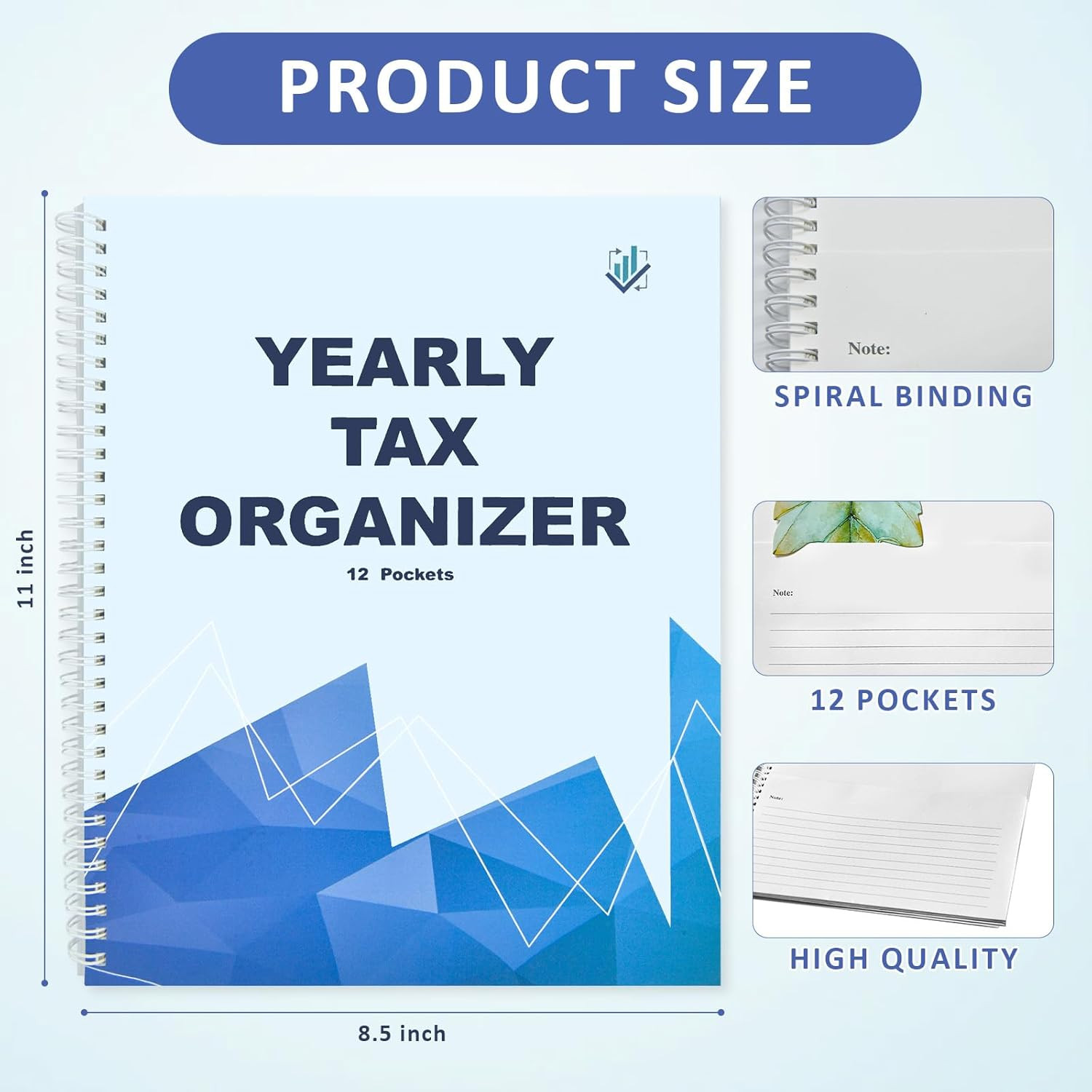 Letter Size Yearly Tax Organizer Book 12 Separate Pockets Spiral Bound 8.5X11