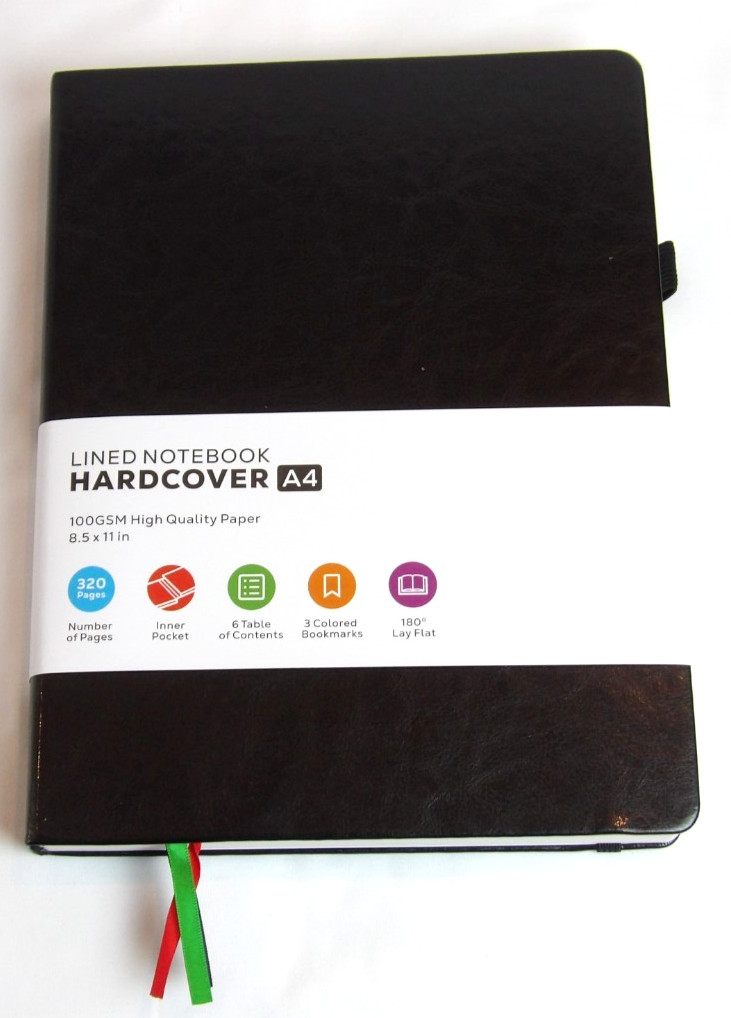 A4 Lined Notebook Hardcover Black – 100GSM High Quality Paper 8.5 x 11 In 320 Pg