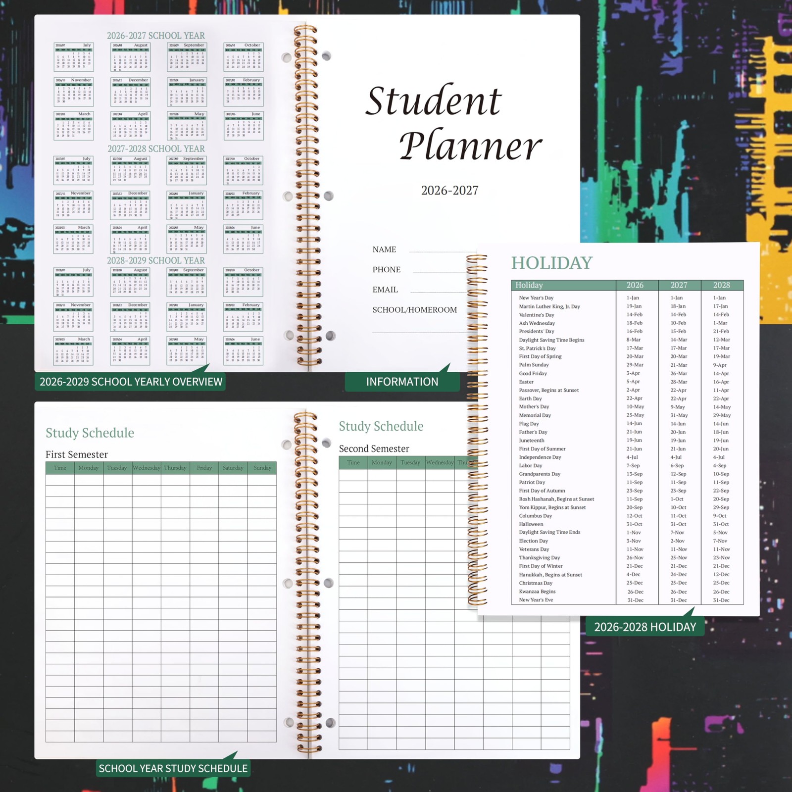 Student Planner 2026-2027 Monthly & Weekly 8.2 x 10.7 inches, Multicolored A