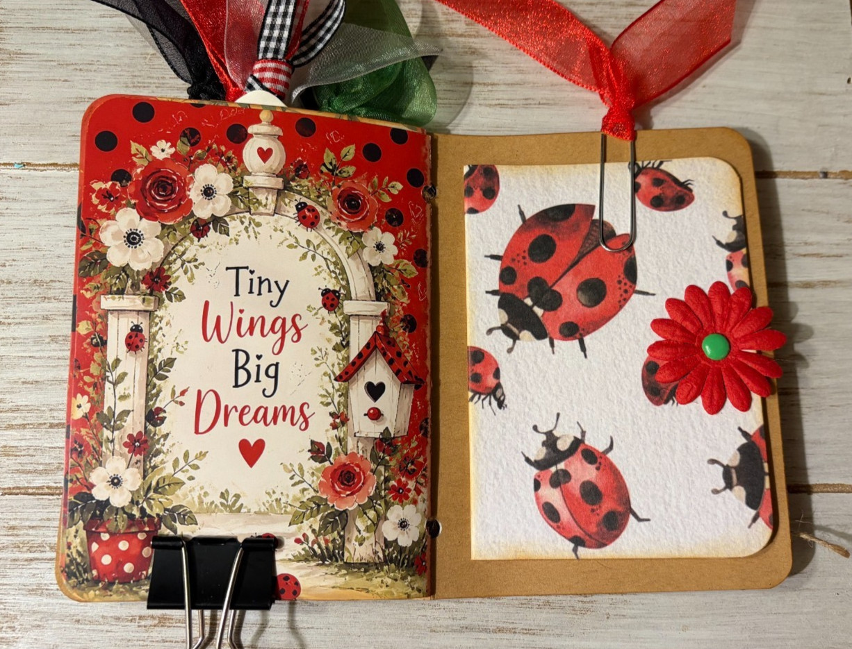 Junk Journal Handmade Booklet Book Vintage Storybook Ladybugs Pockets Ephemera