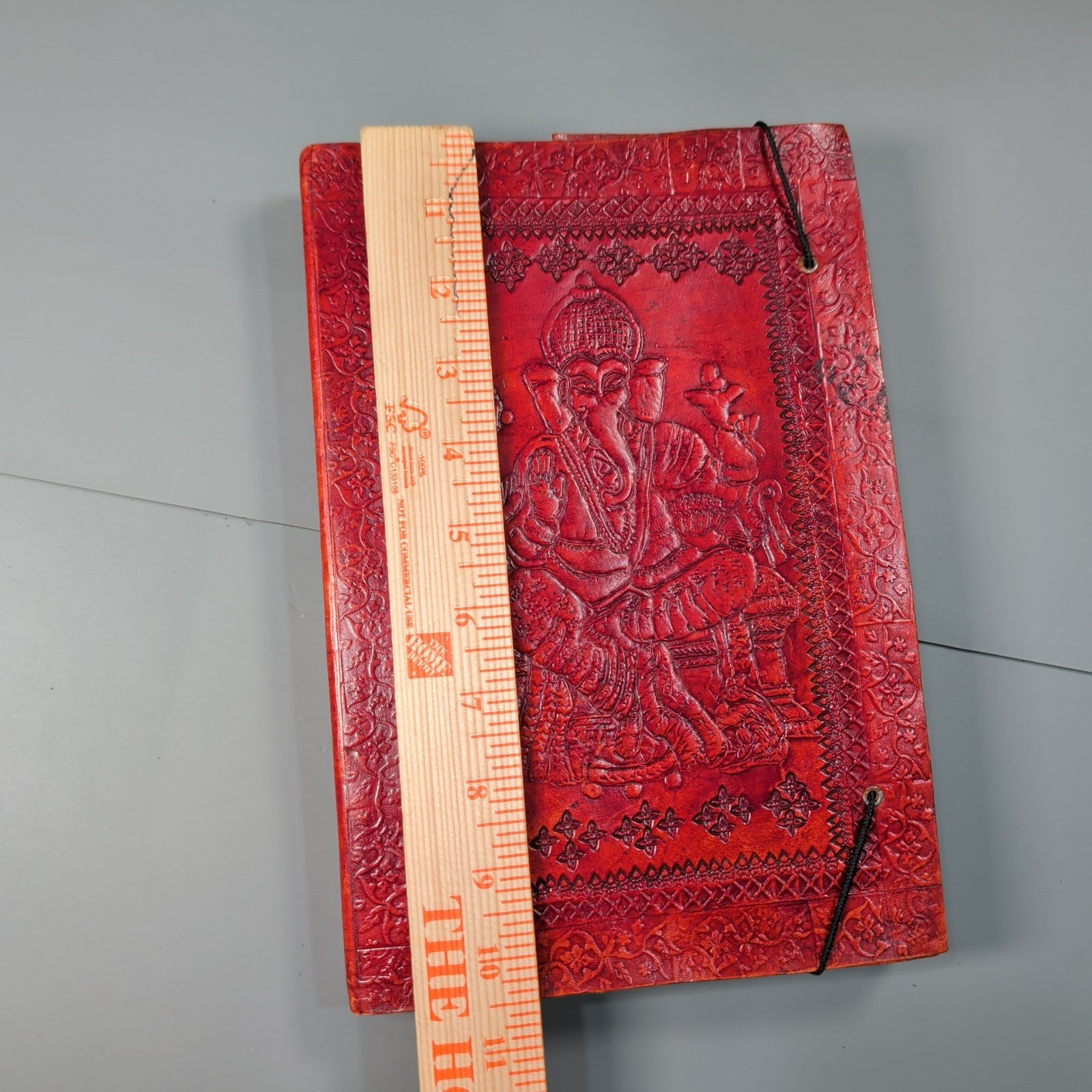Handmade Leather Ganesha Journal Large Red Embossed India Blank Cotton Paper