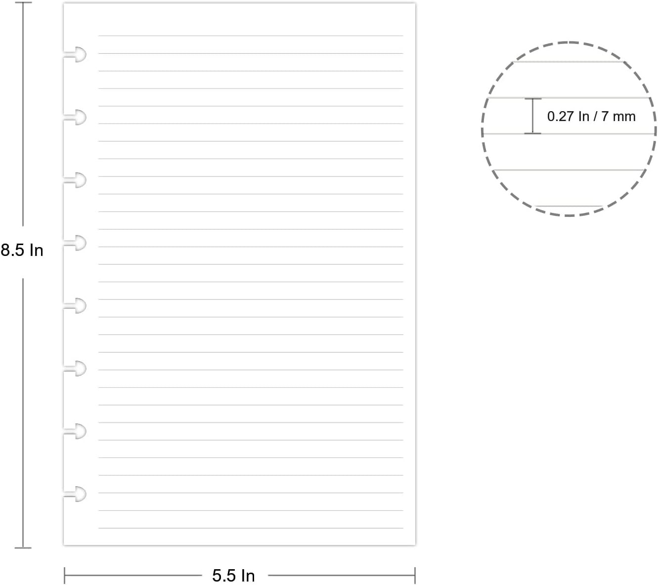 Junior Size Refills Paper A5 Loose Leaf Paper for 300 Sheets ClearWhite