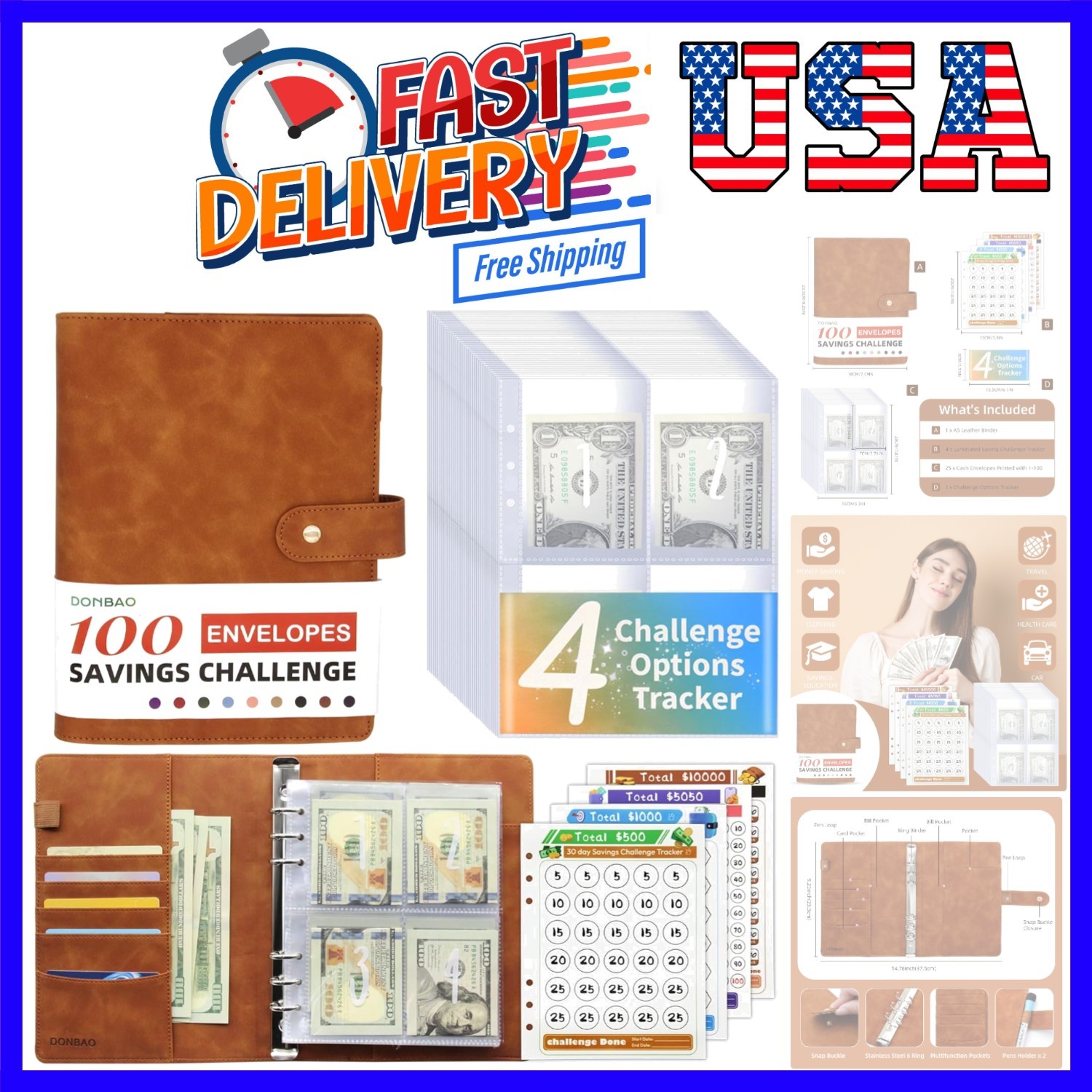 100 Envelopes Money Saving Challenge Binder, A5 Budget Binder with Envelopes …