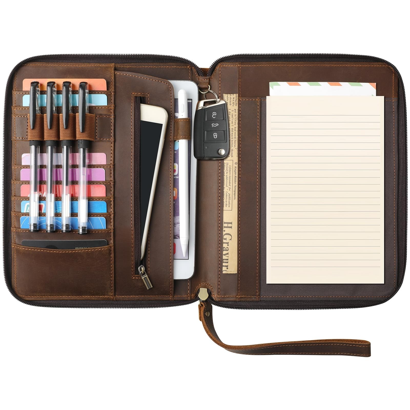 Genuine Leather Portfolio with Zipper, Padfolio Portfolio Organizer Folder fo…