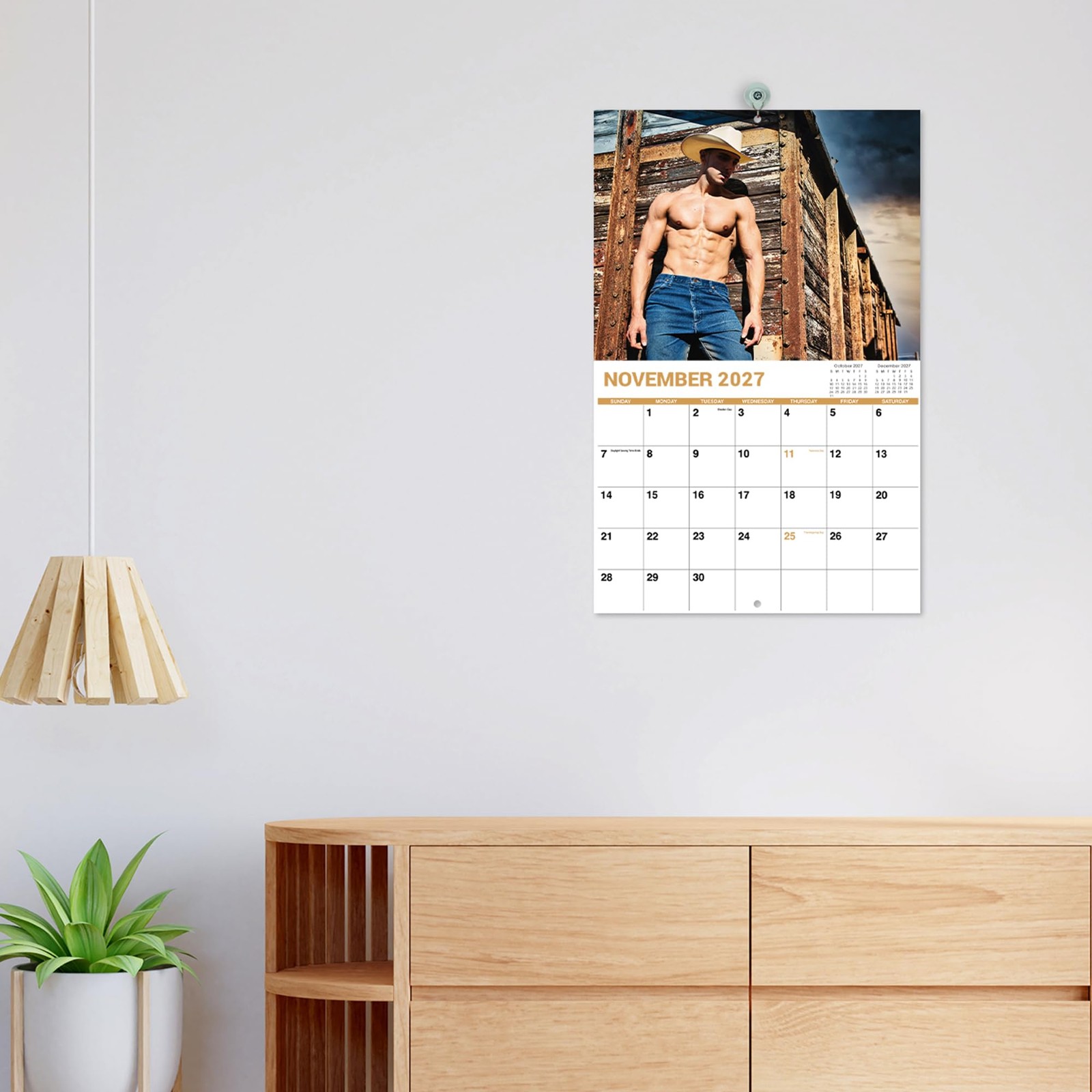 2027 Calendar – Shirtless Cowboys, Wall 2027, Jan. 2027 – 11”x17”
