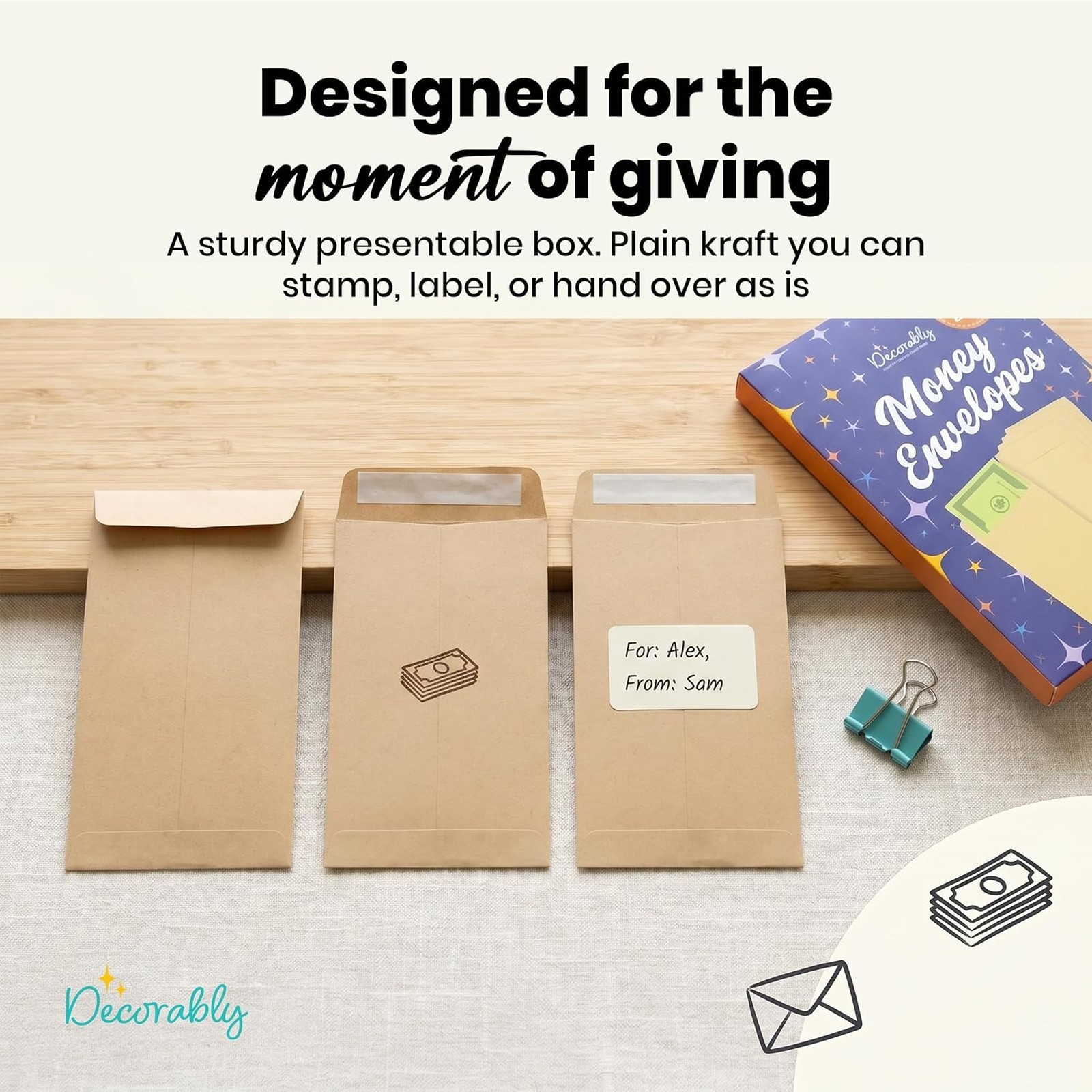 110 Pack Small Kraft Envelopes for Money 6.5 x 3.5 Inches with Self-Adhesive