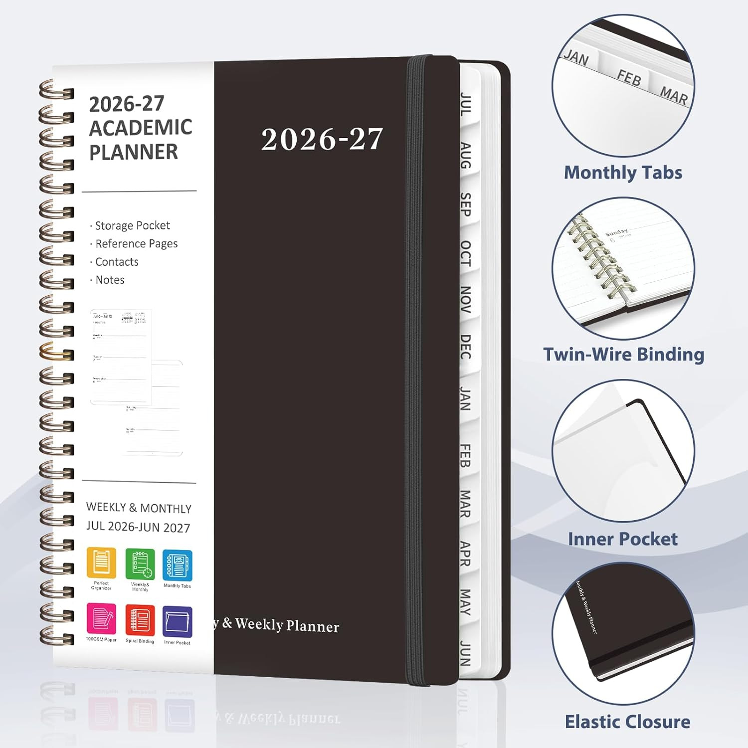 Planner 2026-2027, Weekly and Monthly Academic Year Calendar Planner, July 2026