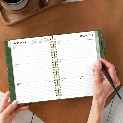 2026 Weekly & Monthly Planner 6.4″x8.5″ – Vegan Leather, Pocket, Bookmark, Deep