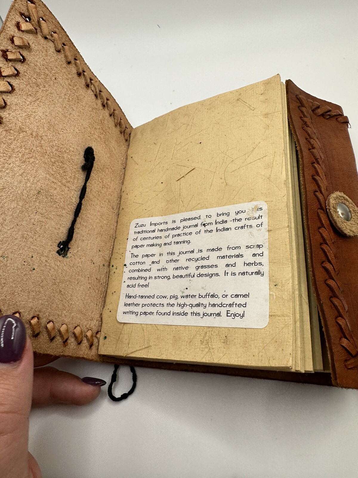 Zuzu Imports Indian Journal Notebook Leather Bound Han-Tanned Recycled Material