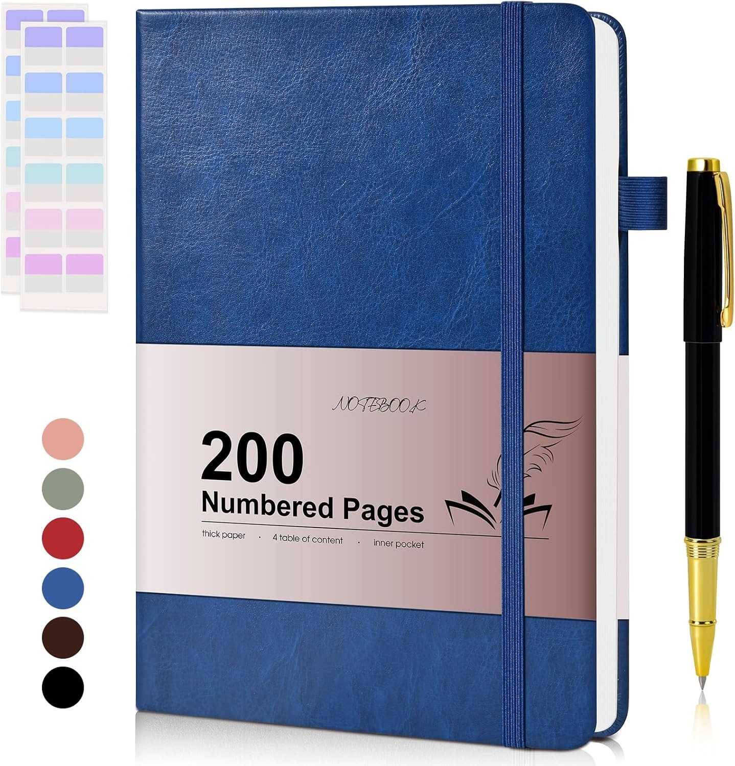 Lined Journal Notebook for Men Women, 200 Numbered Pages Leather Navy Blue