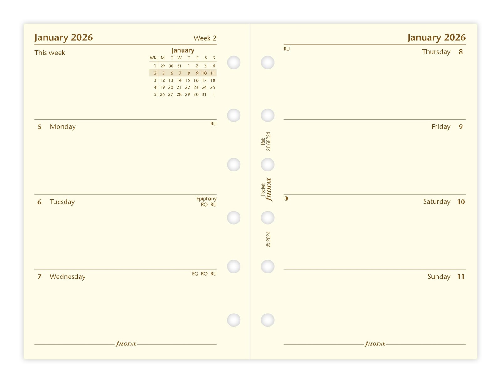Pocket Week On Two Pages Cotton Cream English 2026 Diary 2668224 Planner