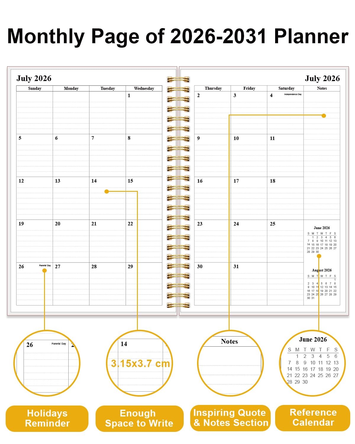 5 Year Monthly Planner 20262031 60 Month Calendar 5.8×8.5 Flexible Cover Back P