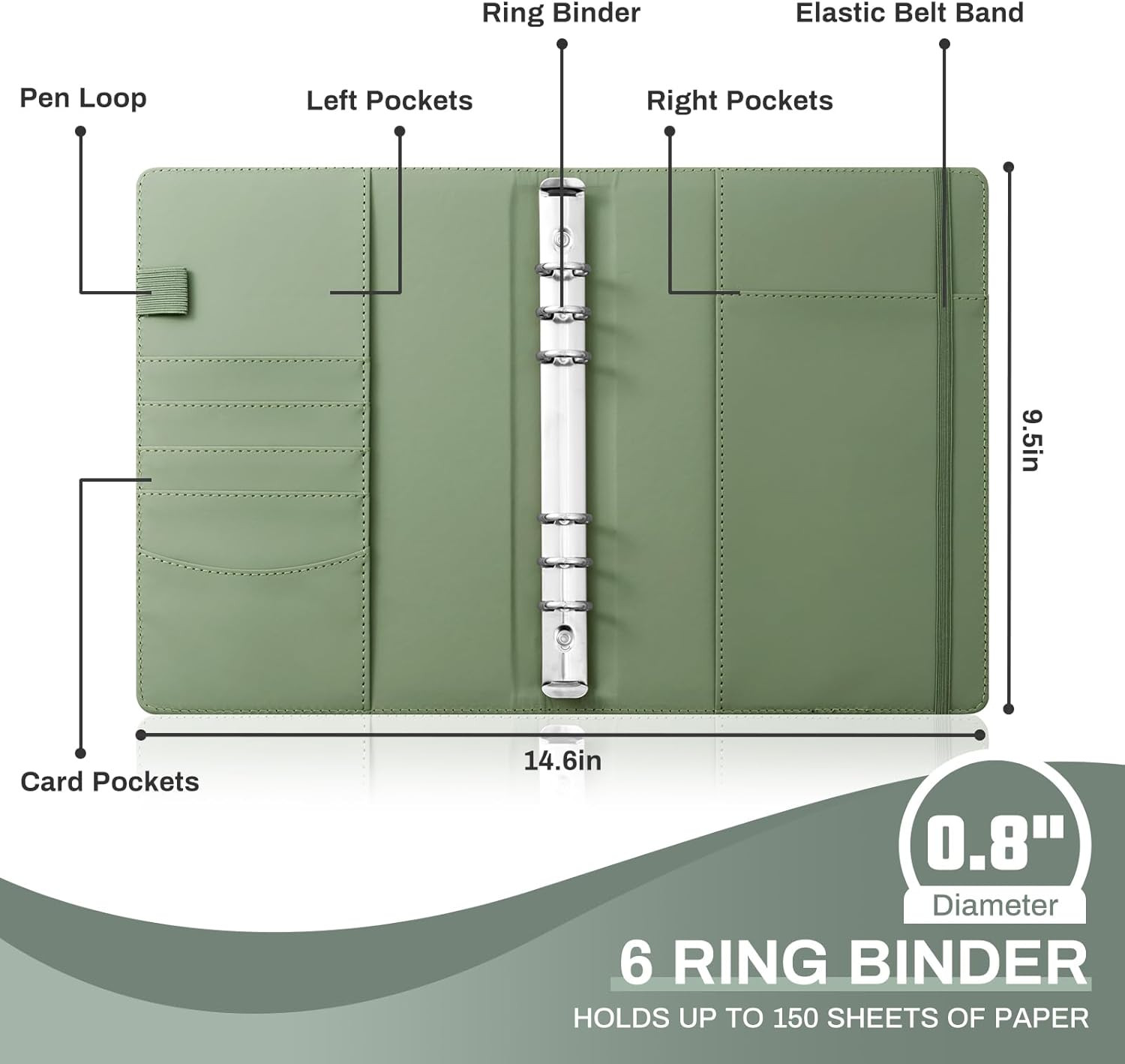 Aesthetic A6 Binder 6 Ring Refillable Notebook Planner Cover Small 0.8 Inch Loos