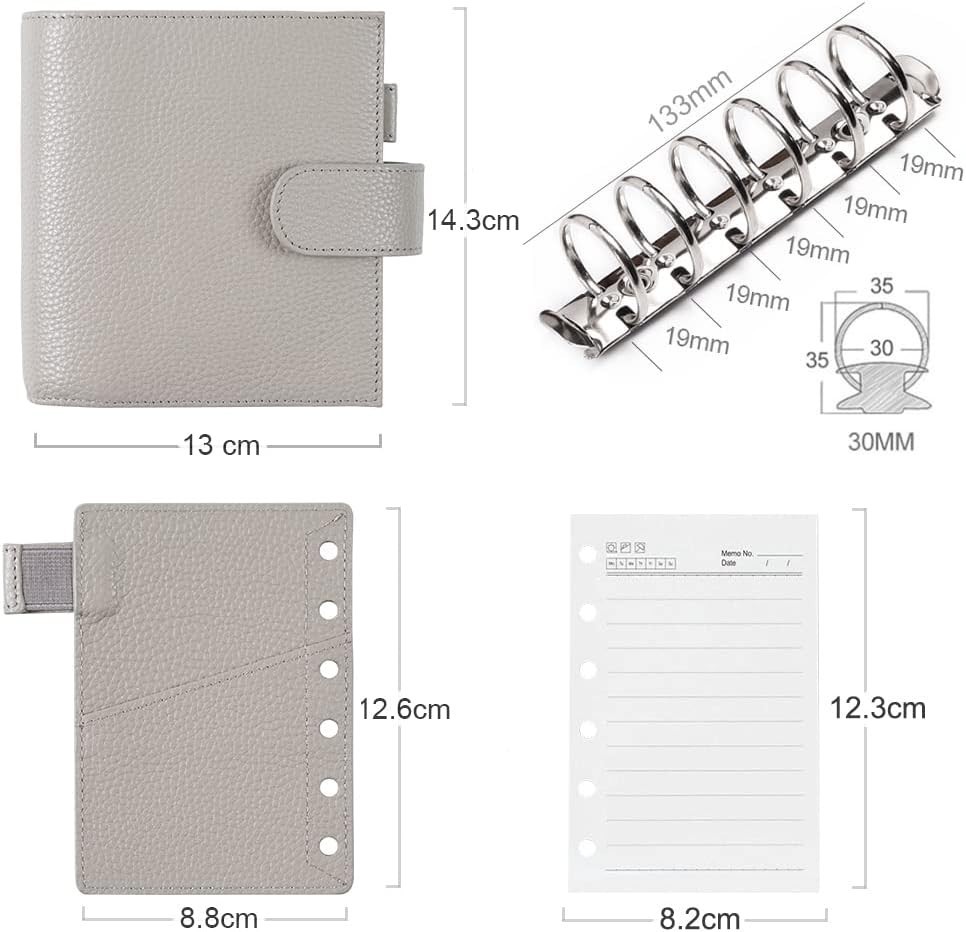 Pocket Luxe Planner – Genuine Leather Organizer with 30mm Rings in Pebble-Gray