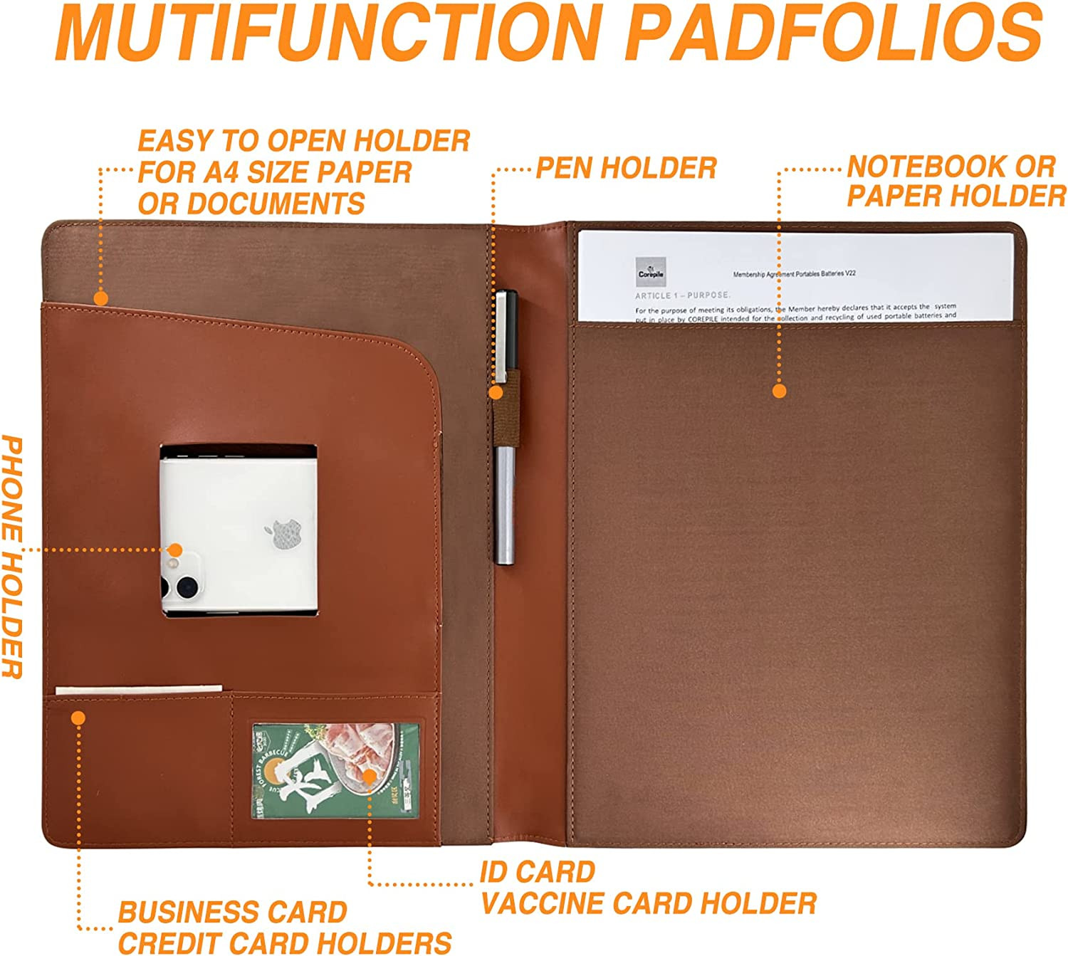 (Brown) Leather Portfolio Folder Padfolio Business Padfolio Organizer Document