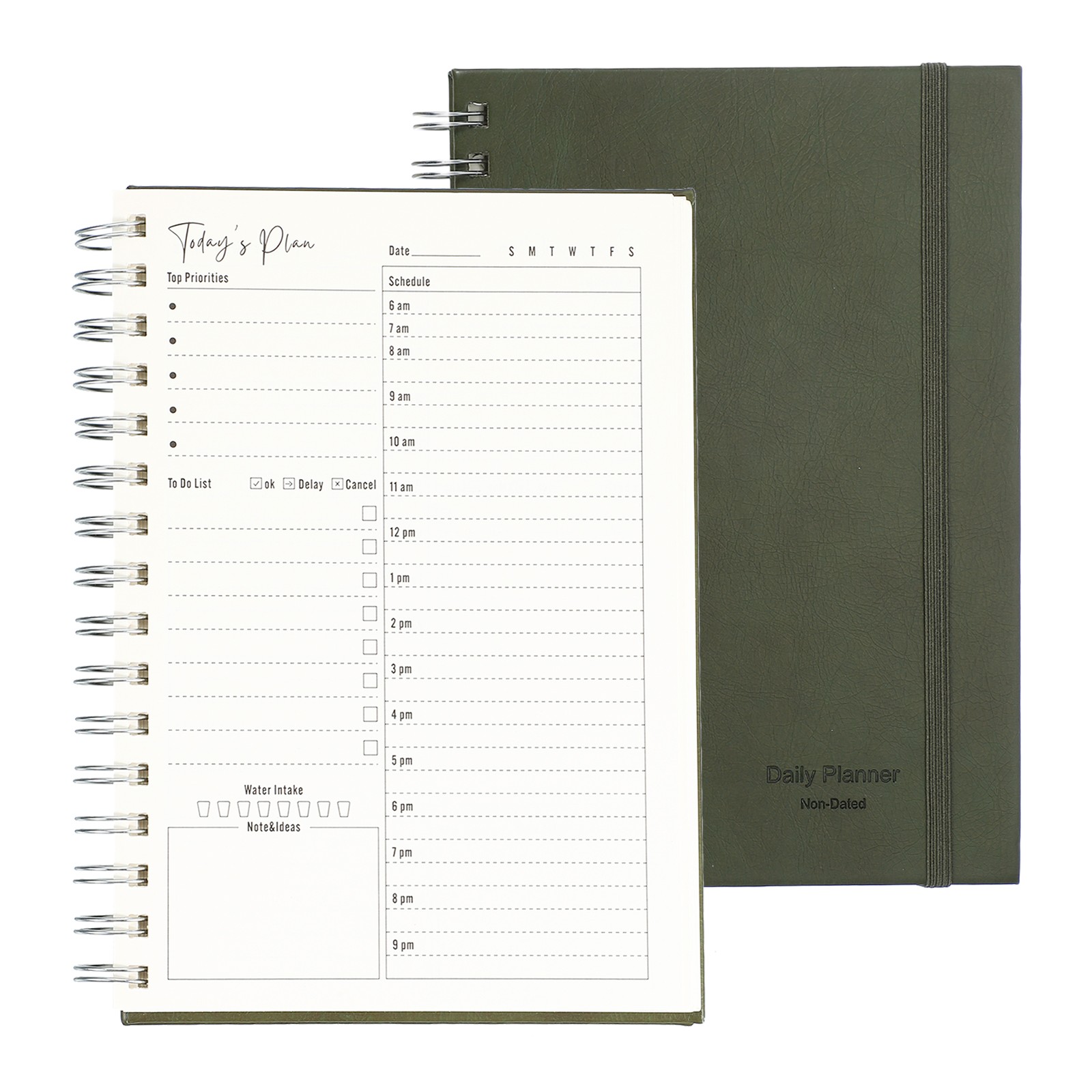 A5 5.5″x 8.5″ Undated Daily Planner with Hourly Schedule Inner Pocket, Green