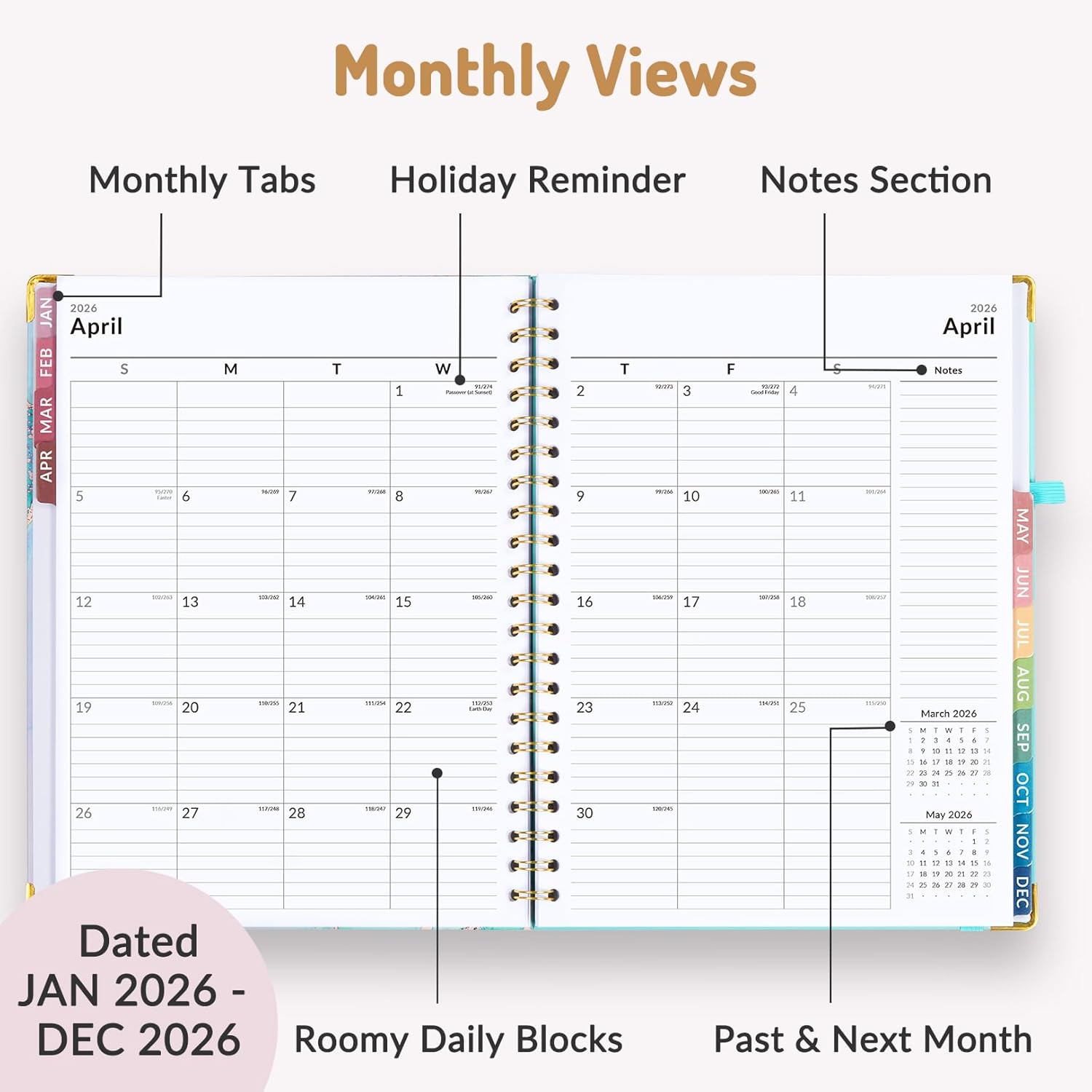 2026 Planner, Weekly and Monthly Calendar Planner for Women, Jan 2026 – Dec 2026