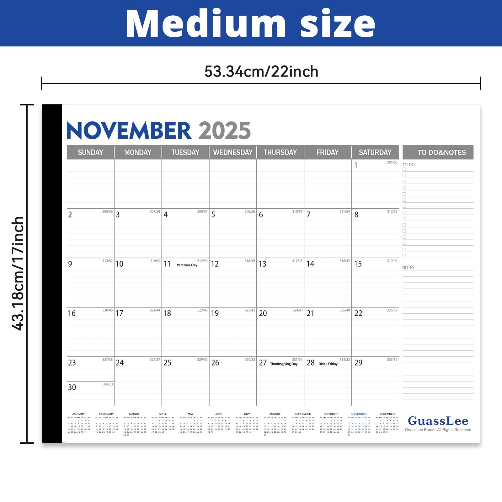GuassLee Desk Calendar 2025 Large 22″x17″, 2025-2026 White