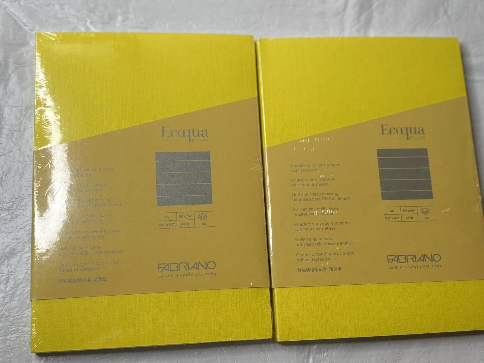Fabriano Ecoqua Glue Bound Ruled Notebook Yellow 5.8″ x 8.3″ A5 NEW Sealed