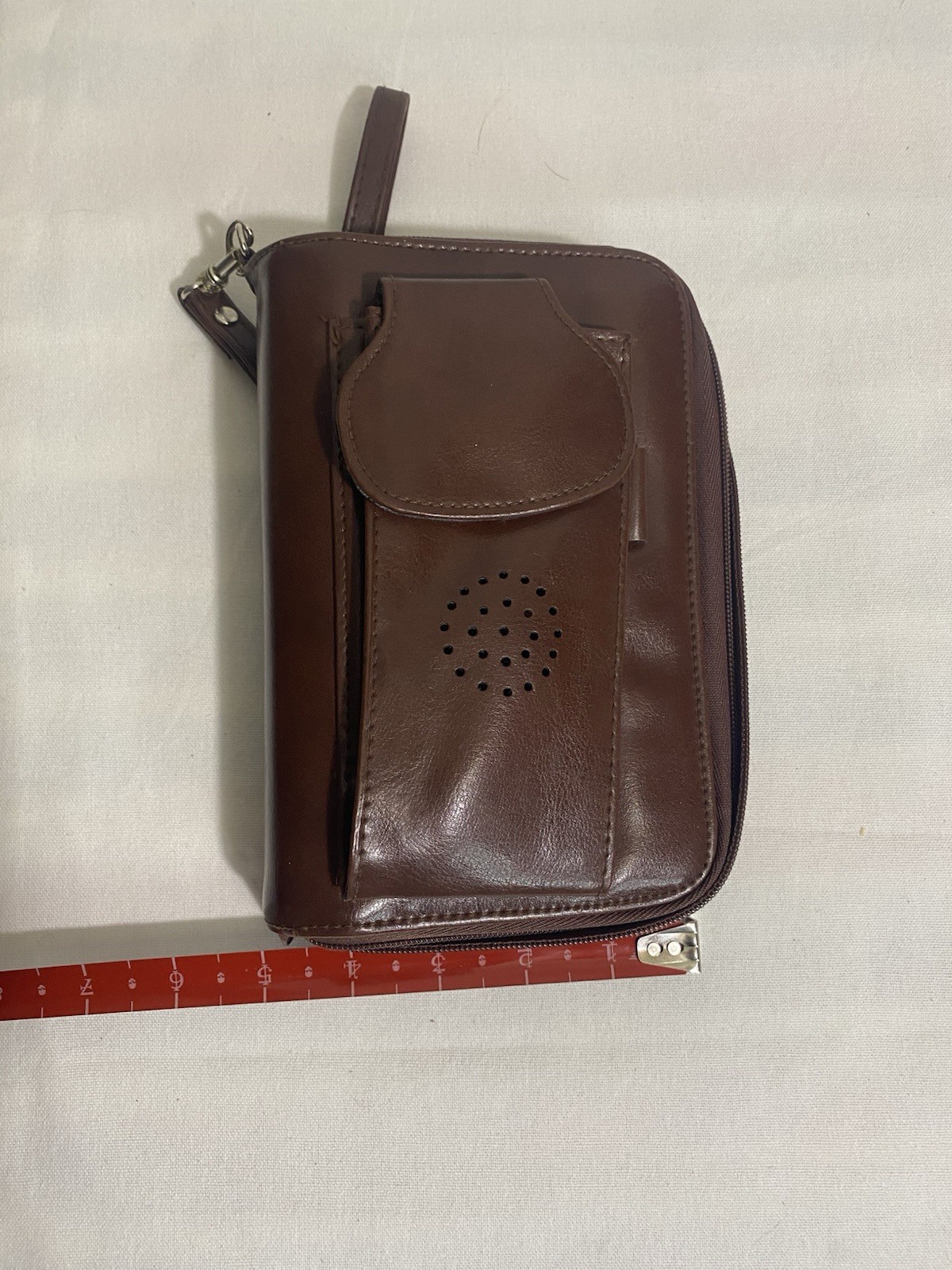 Brown Faux Leather Zip Around Wristlet Wallet Organizer W/ Ring Binder