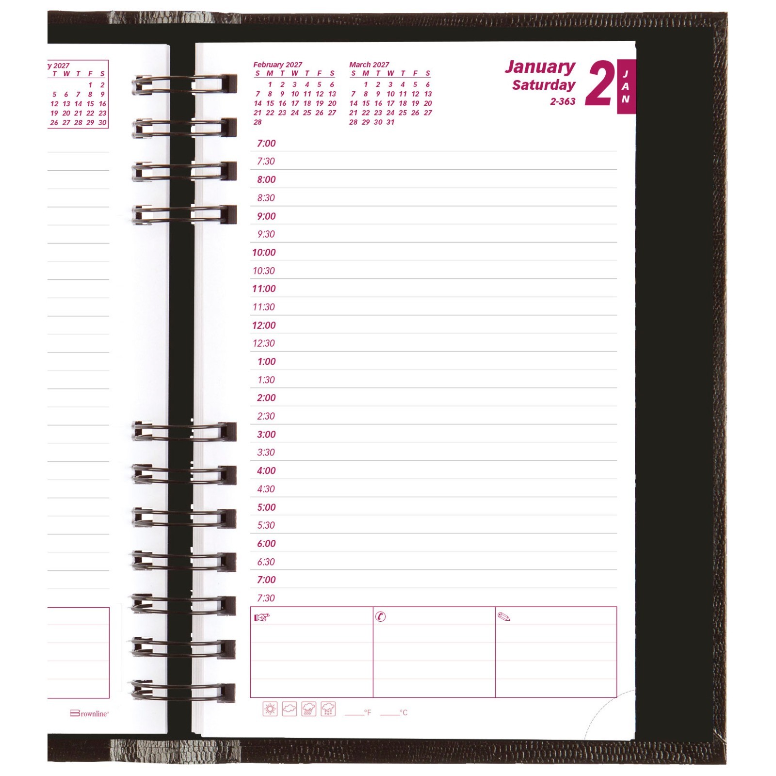 2025 Brownline CB634C.BLK CoilPRO Daily Appointment Book, Hard Cover, 5 x 8″
