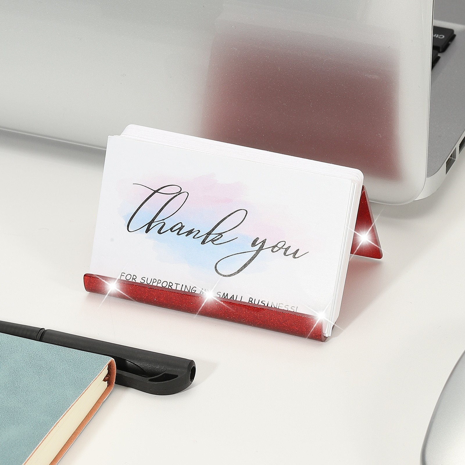 Business Card Holder for Desk, Acrylic Card Holders Shine, Red