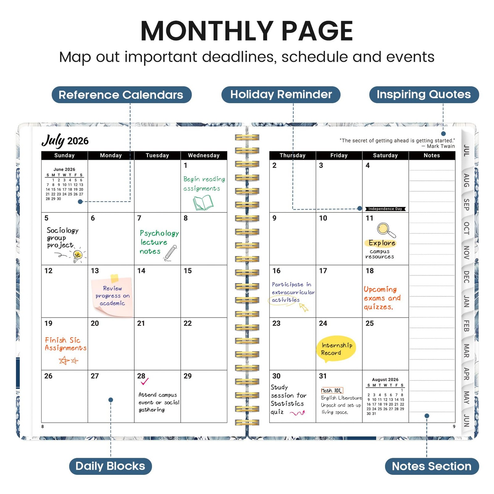 Planner 2026-2027, Academic Monthly and Weekly (6.3″x8.5″)a5, A-Blue Floral