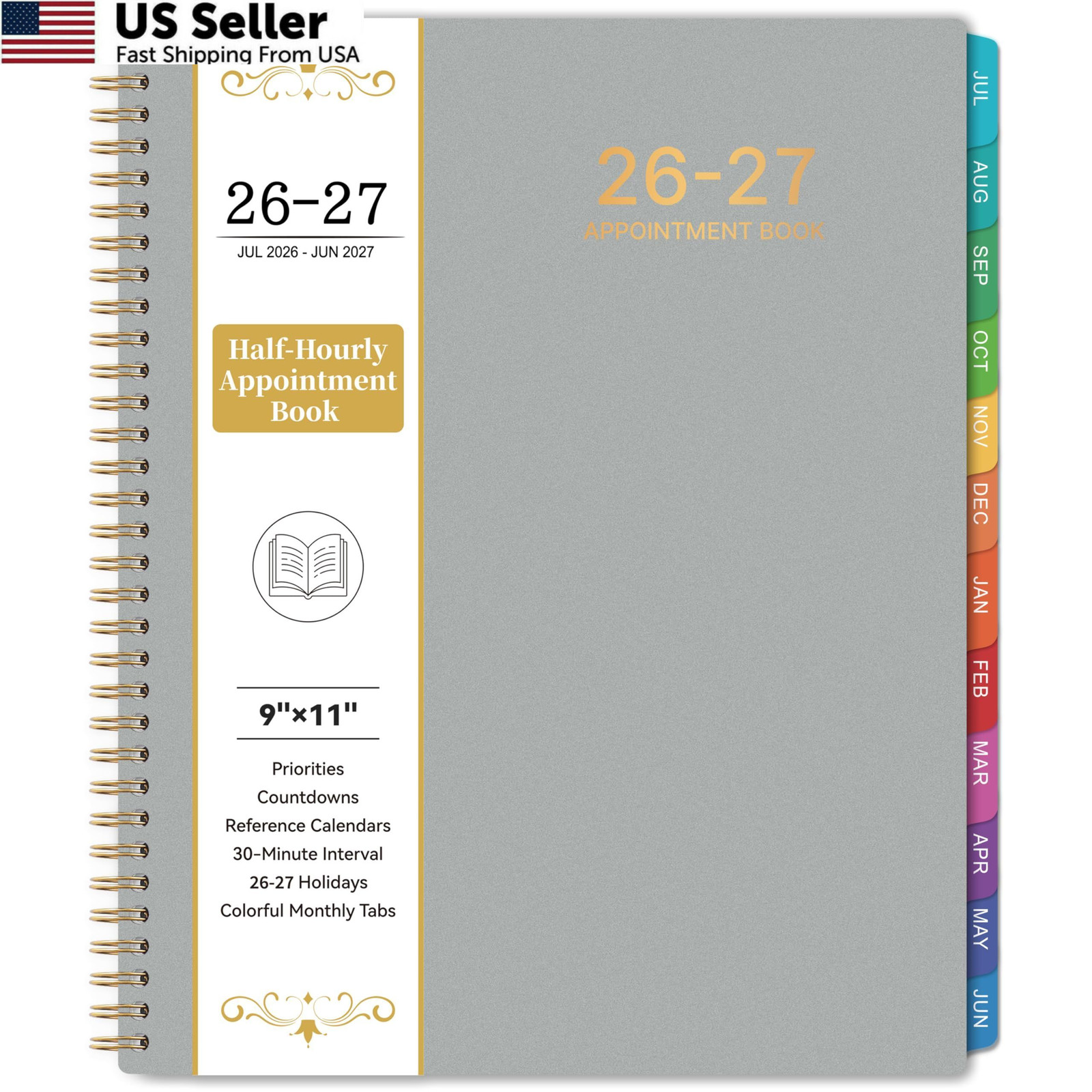 2026-2027 Appointment Book/Planner – Weekly & Monthly 9×11 inches, Grey