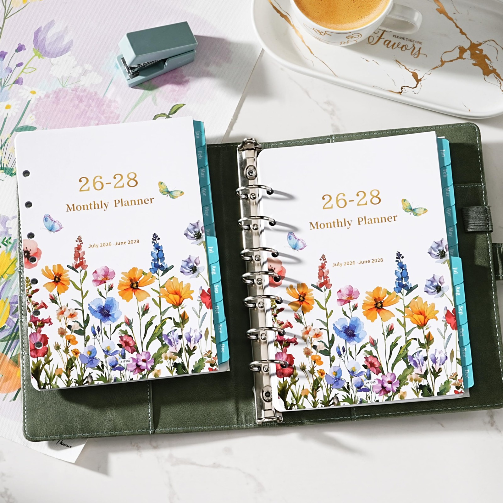 2026-2028 Monthly Planner Refill – 7-Hole Punched, A5 A5, Red and Yellow
