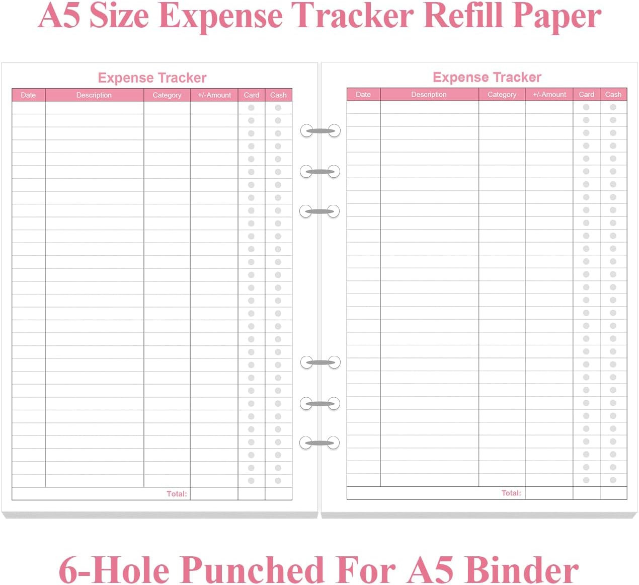 Budget Planner Refills for A5 Binder – 6 Hole Expense Tracker Paper, 50 Sheets/1