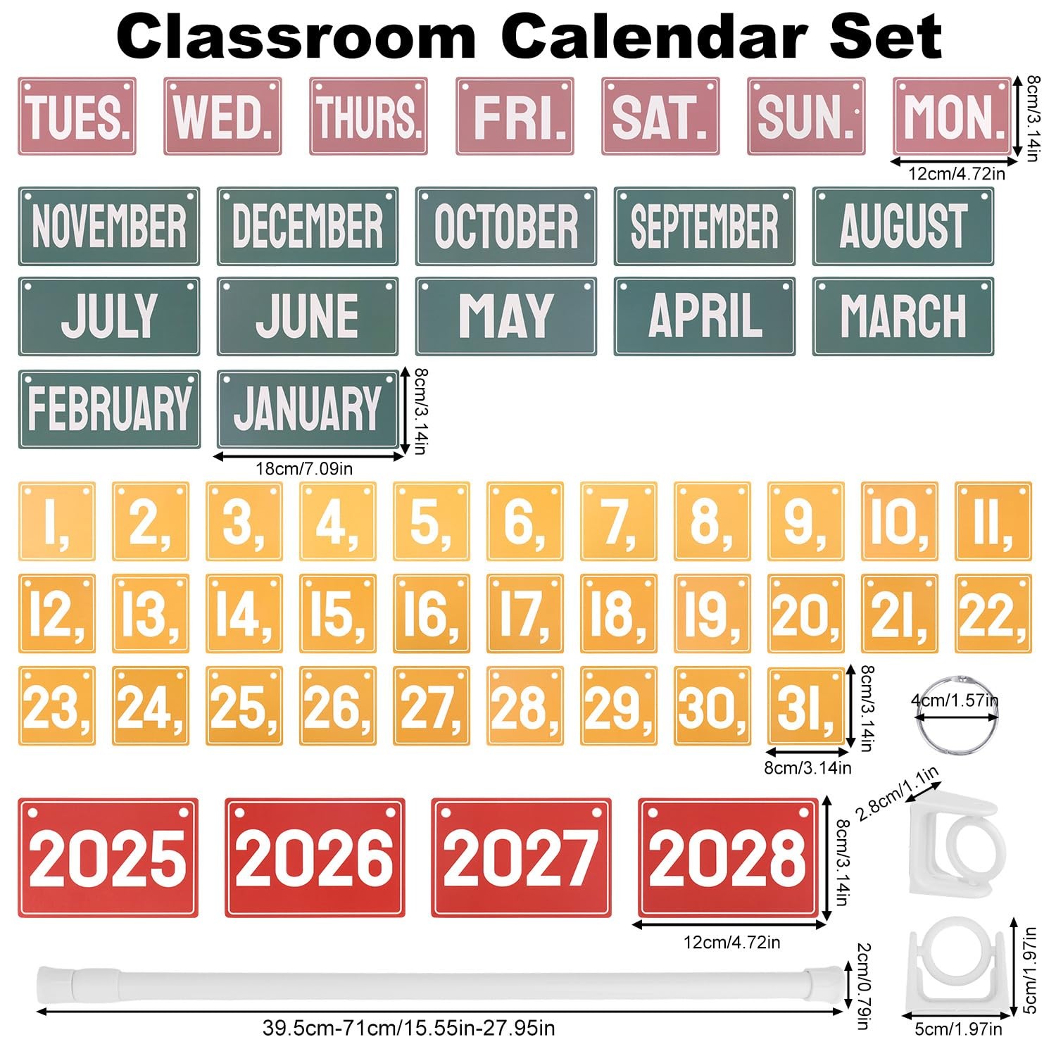 Flip Calendar Bulletin Board Set With Adjustable Rod Holder 54 Date Cards