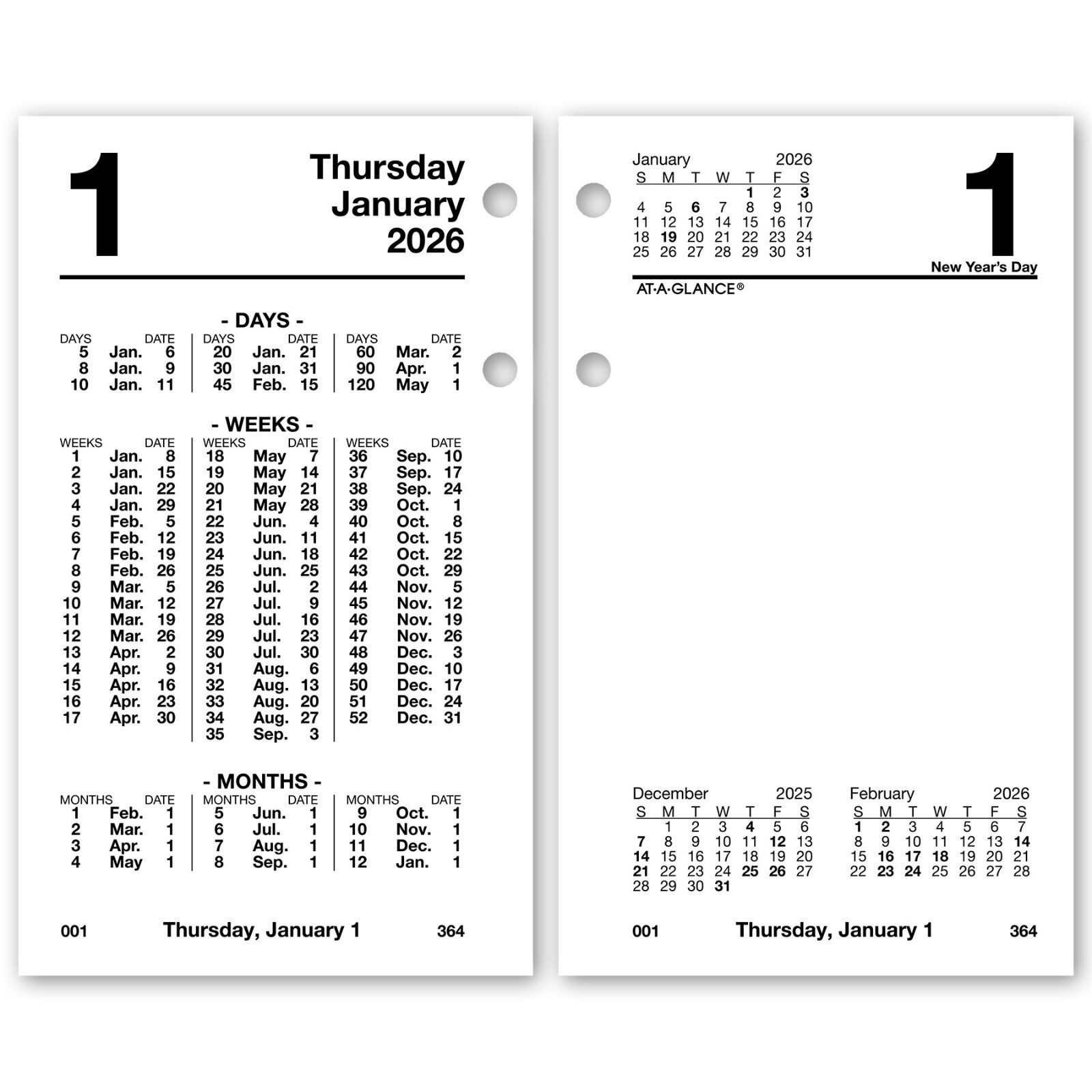 2026 At-A-Glance S170-50 Schedule-A-Date Desk Calendar Refill 3-1/2 x 5-27/32″