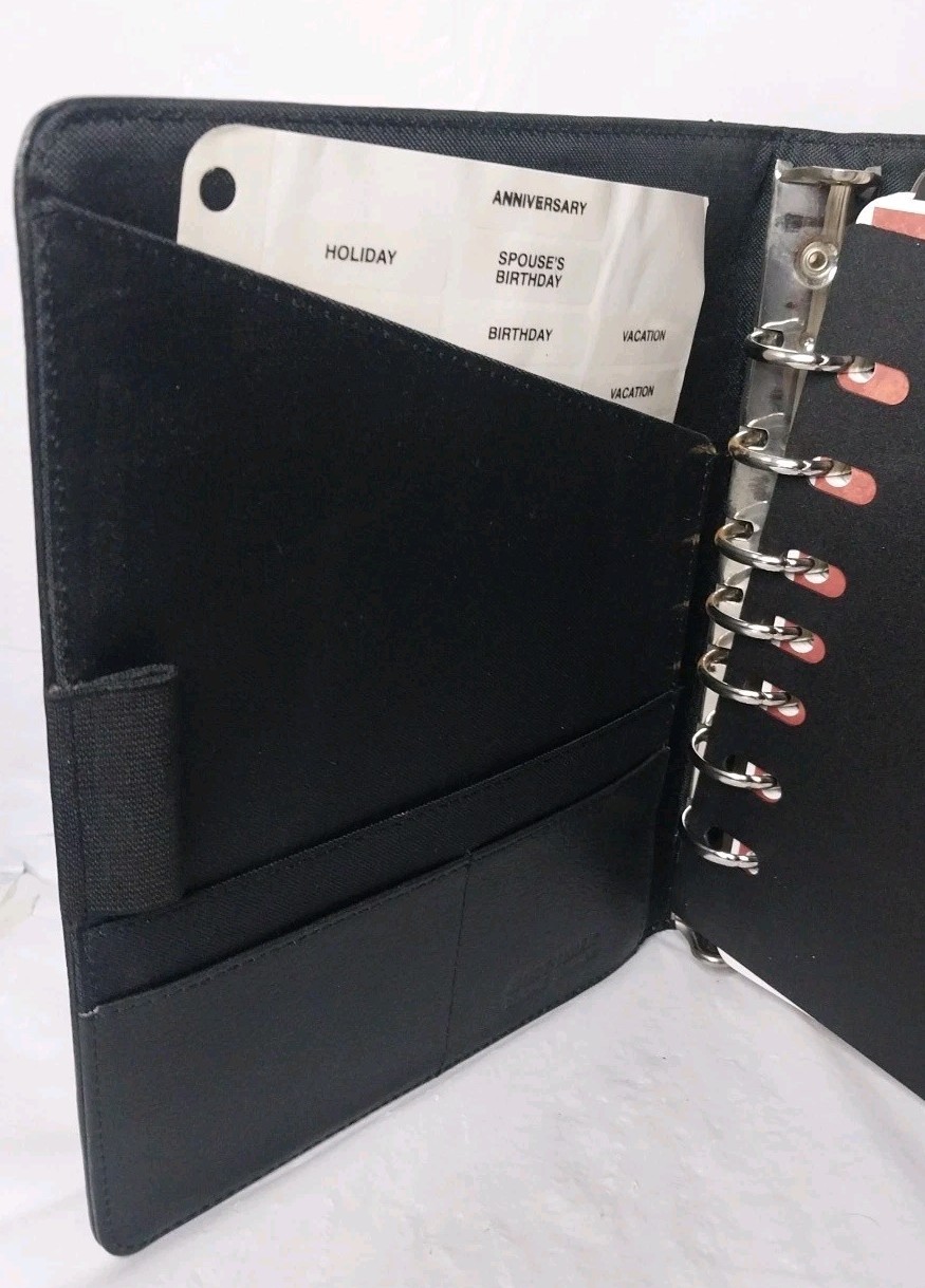 Vintage Daytimer Planner Binder Black Leather 7 Ring Organizer 9.5″ X 7.5″