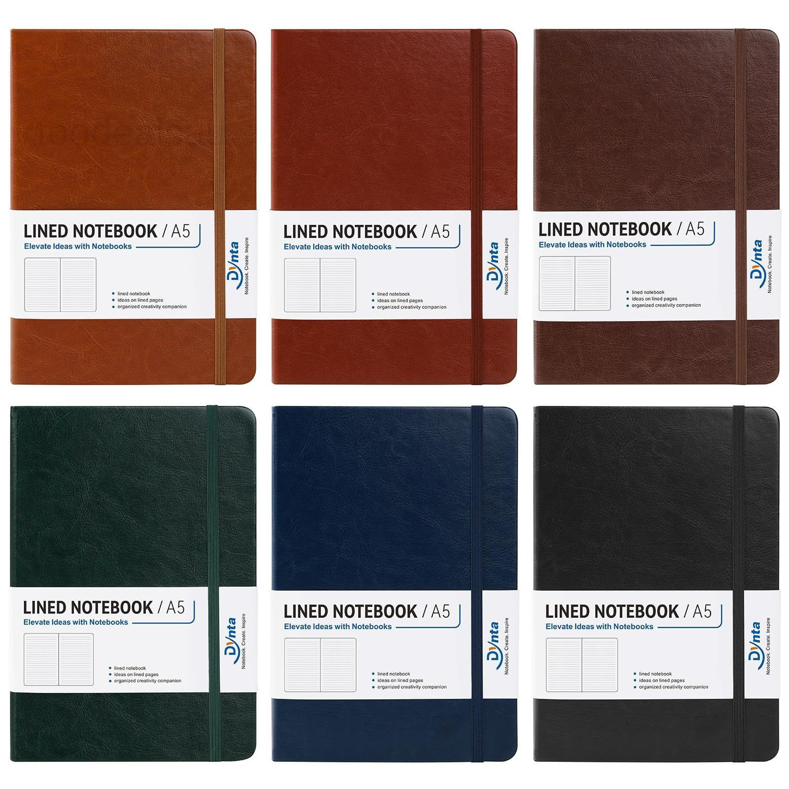 Office Notebooks 6 Black, Navy, Dark Green, Brown, Bungundy, Royal Blue
