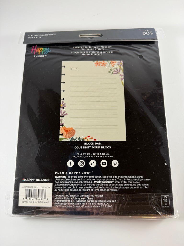Happy Planner Classic Filler Paper Lined Floral Notes Gray 100 Sheets