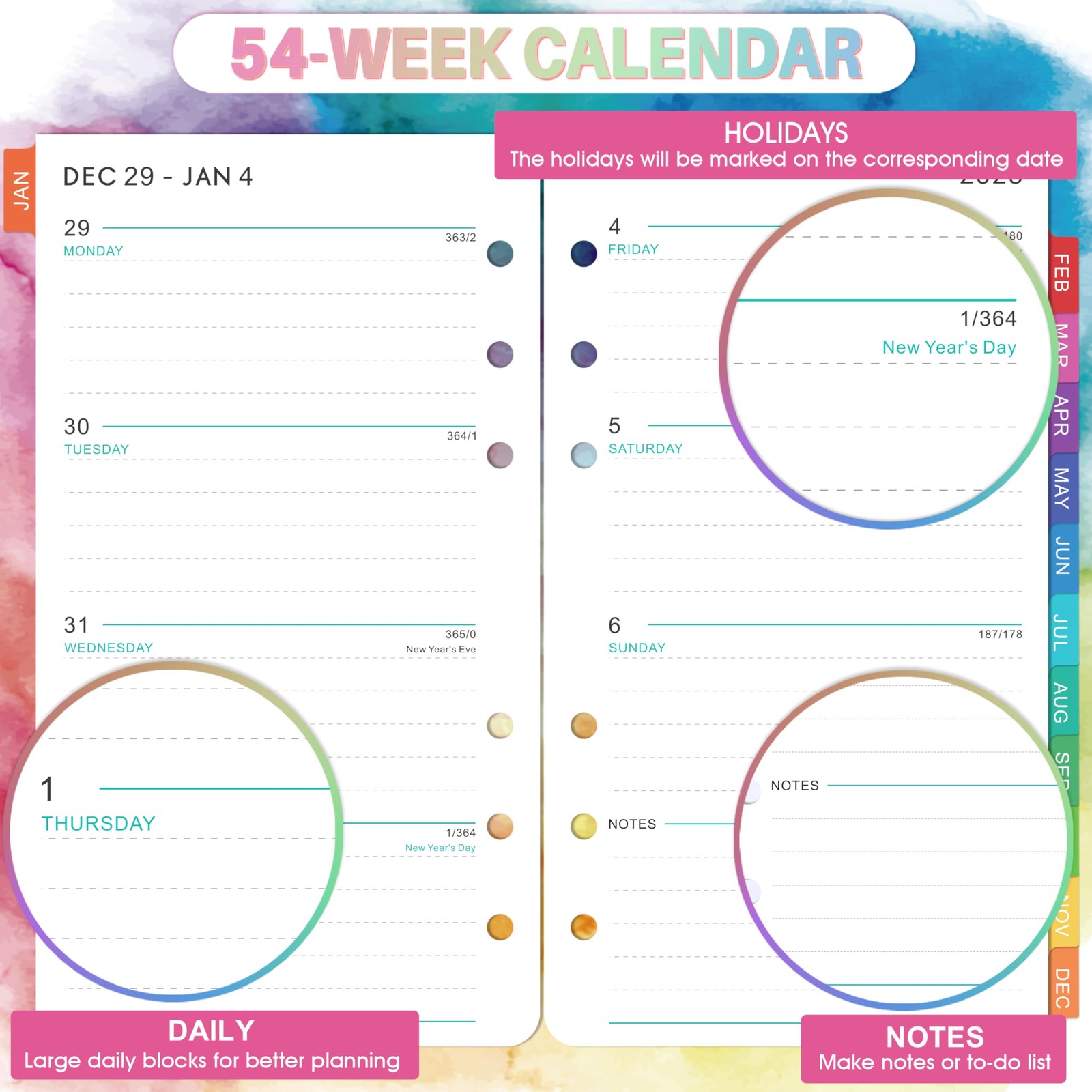 Small Multicolored 2026 Planner Refill with Monthly and Weekly Pages