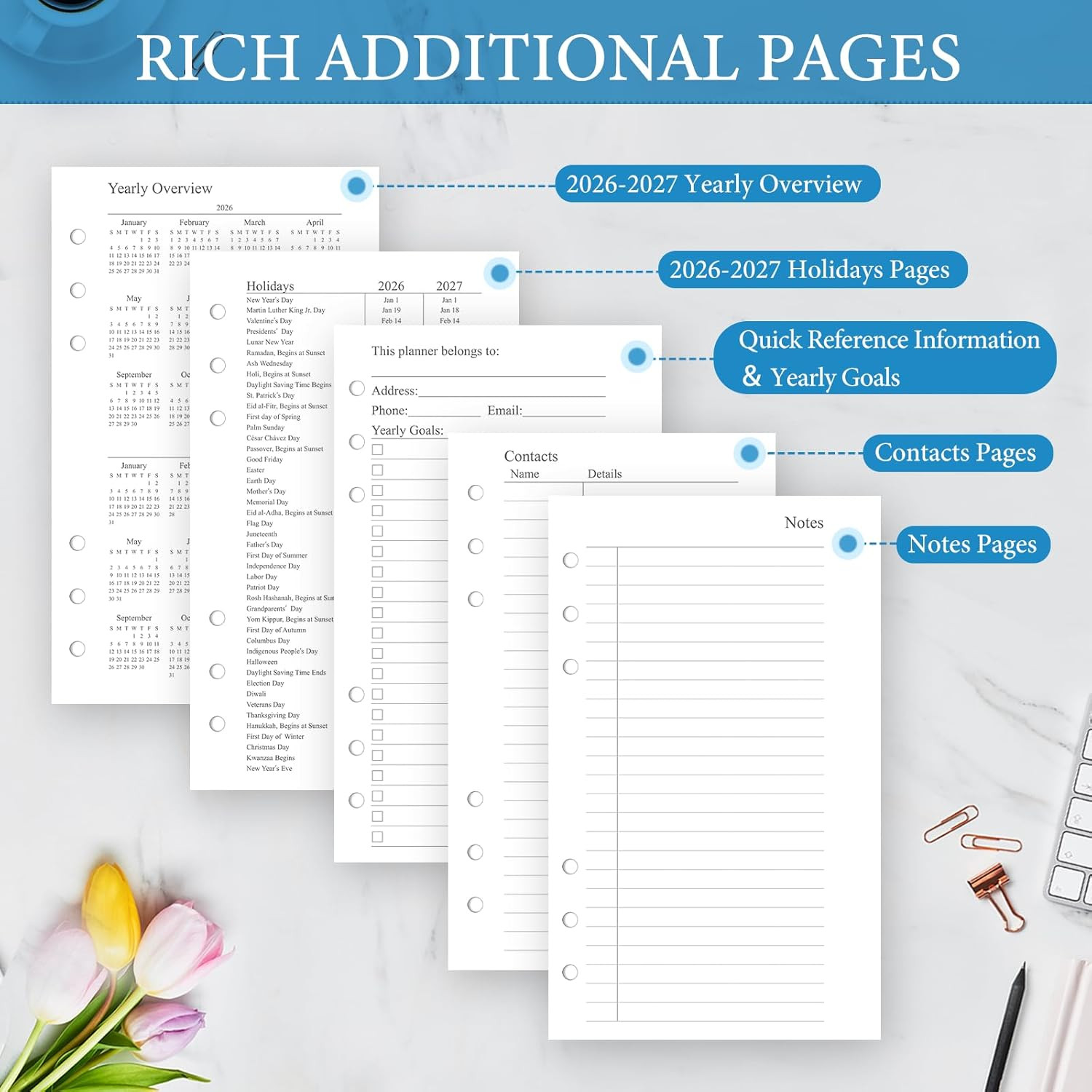 2026-2027 Monthly Planner Refill, A6 Small Size Planner Inserts for 6 Ring, 3.8″