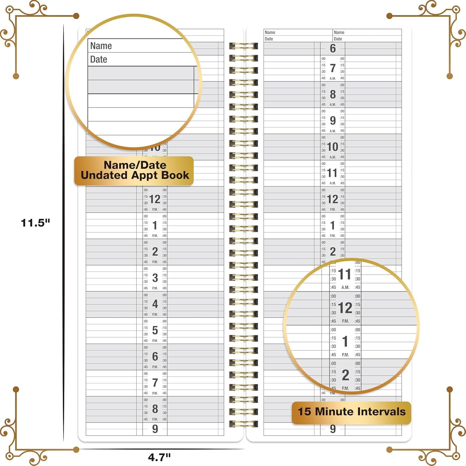 Salon Appointment Books 11.5×4.7 Inch Twin-Wire Binding for Hair Stylist