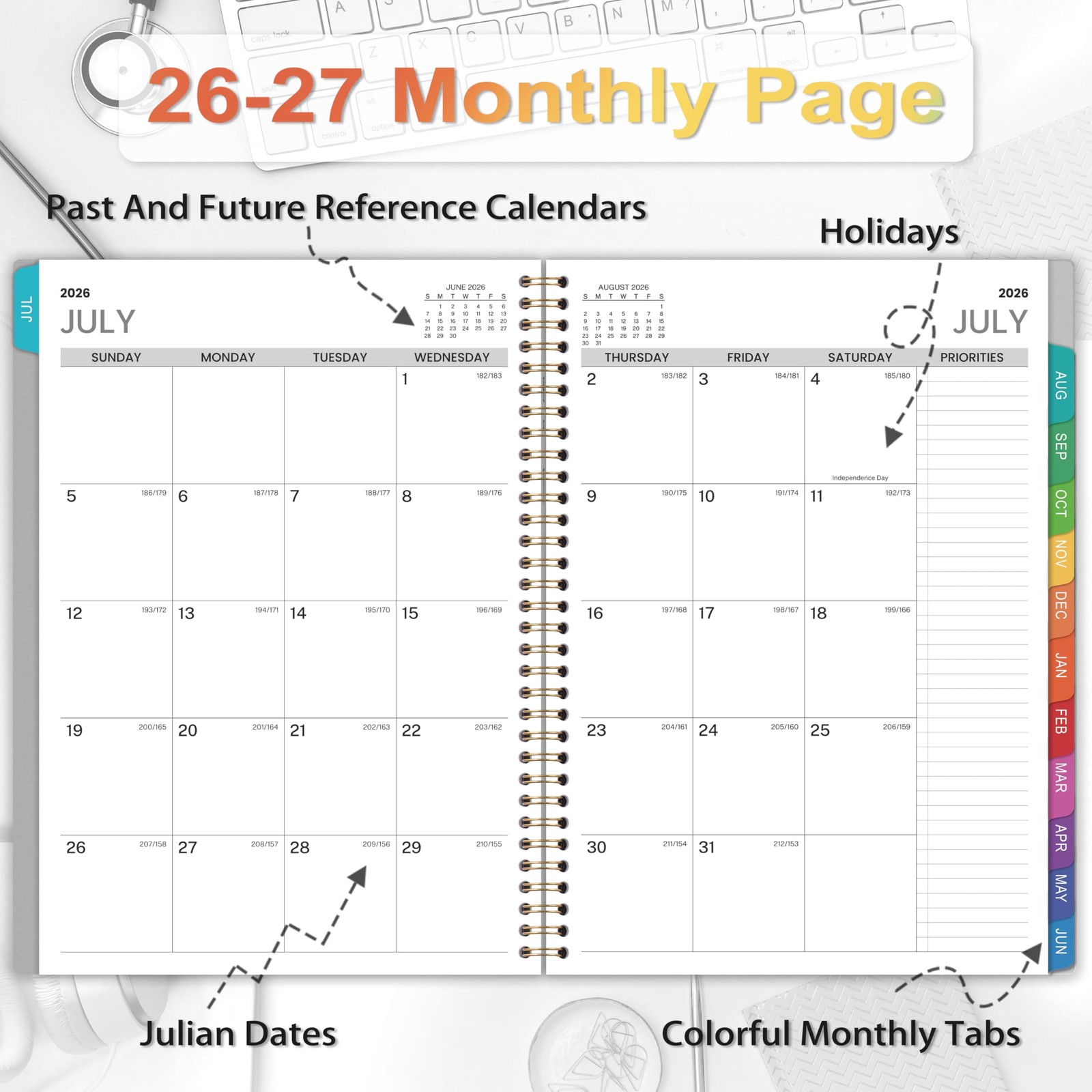 2026-2027 Appointment Book/Planner – Weekly & Monthly 9×11 inches, Grey