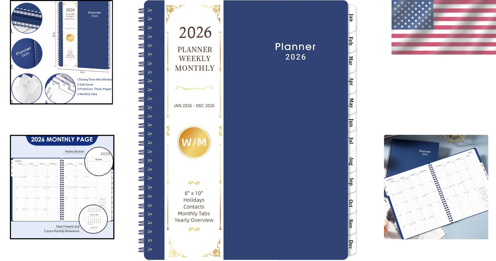 Elegant 2026 Calendar Planner – 8” x 10”, Twin-Wire Binding & Flexible Cover