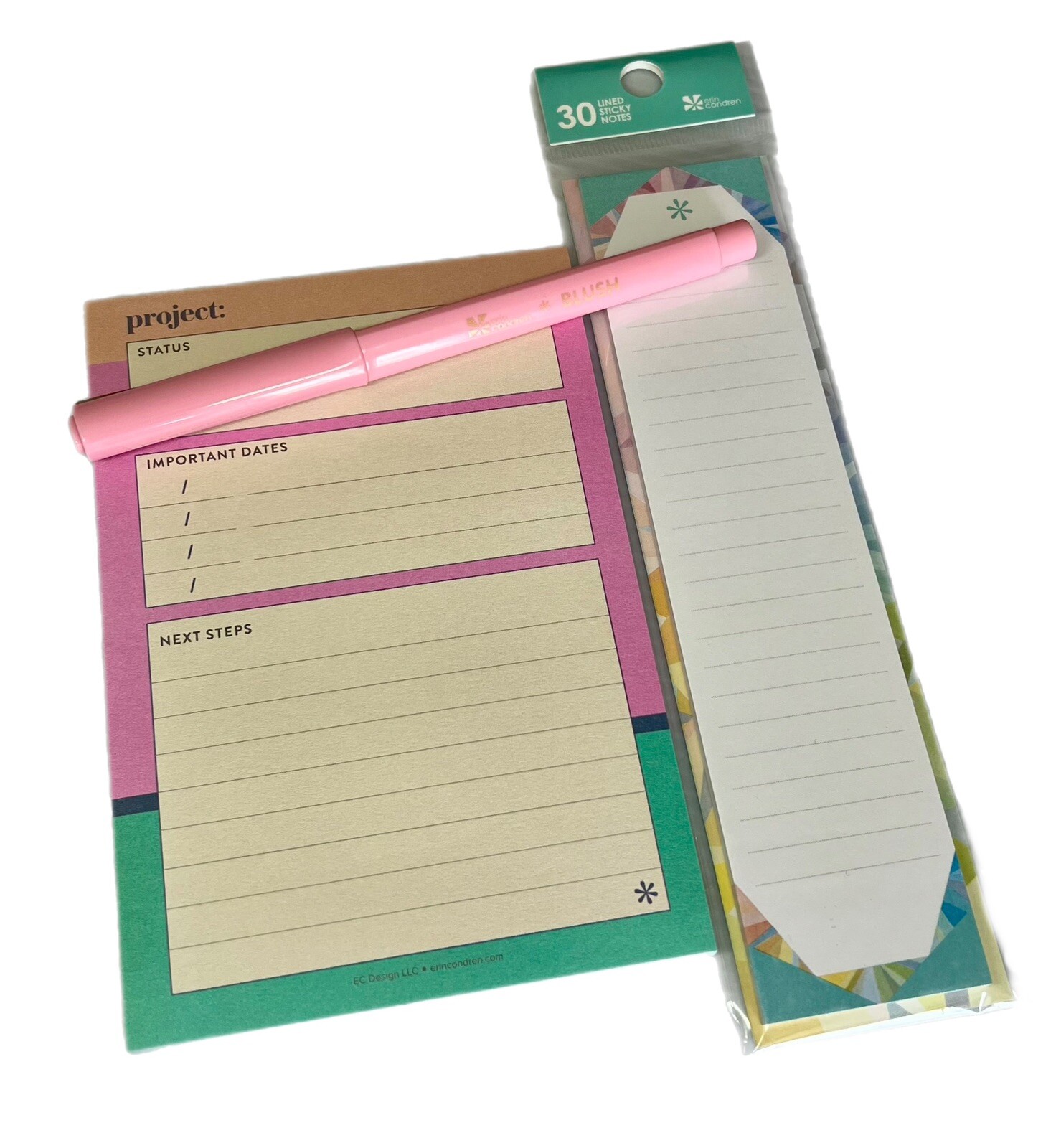 Erin Condren Project Planning, Kaleidoscope Sticky Note Pads and Blush Pen Set