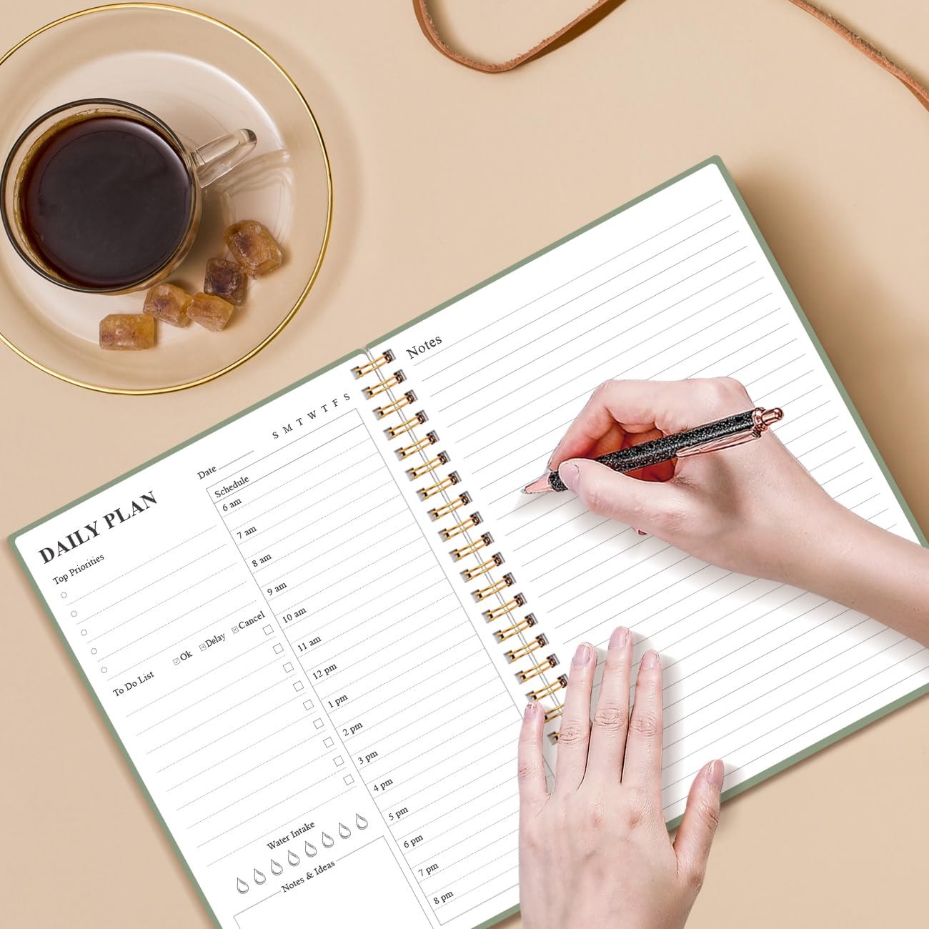 Daily Planner Undated – A5 To Do List Notebook Hourly 5.8″ x 8.5″, Green