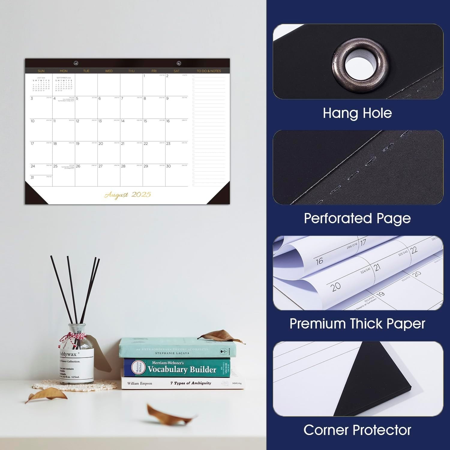 2025-2026 17″ x 12″ Monthly Desk Pad Calendar, White/Black