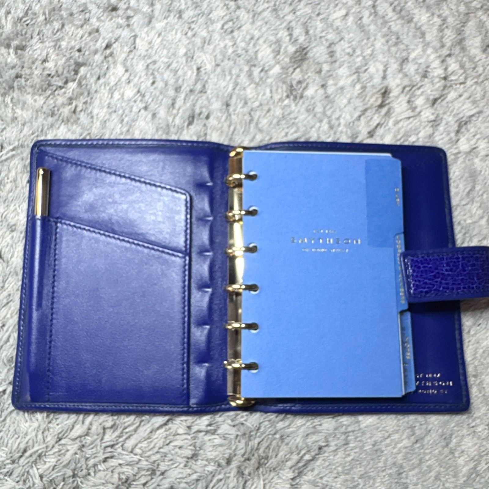 SMYTHSON System Notebook Notebook Cover Leather Blue with Gold Pen Used