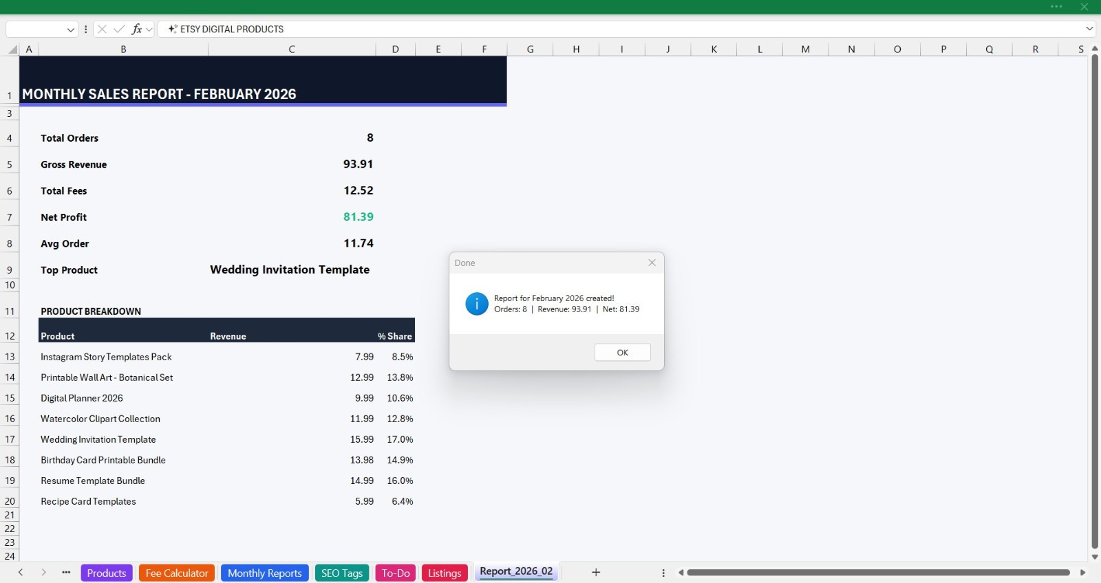 Sales Tracker | Fee Calculator | Digital Product Shop Manager | Instant Download